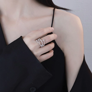 Bague cœur d'épines en argent 925 avec pavé de zircons cubiques multicouches étincelants