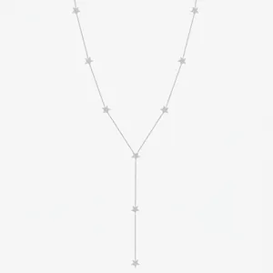 Collier en Y à Gland d'Étoile en Argent Sterling 925 pour Femme Collier Lariat à Chaîne Longue en Strass Minimaliste Bijoux