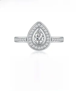 Detailed spec sheet showing S925 sterling silver pear-shaped ring with zircon stones