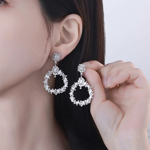 Elegant S925 sterling silver wreath drop earrings with shimmering zircon gemstones