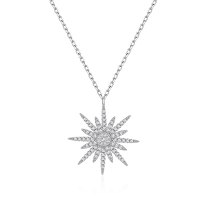 Sparkling S925 sterling silver necklace featuring a sunburst star pendant with zircon stones