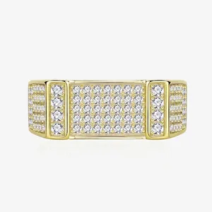 Bague Hip Hop en Argent Sterling 925 avec Zirconia pour Hommes Femmes Rectangulaire Micro Pavé Punk Géométrique Bijoux