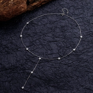 Élégant collier en Y à franges d'étoiles en argent 925 avec pavé de zircons brillants
