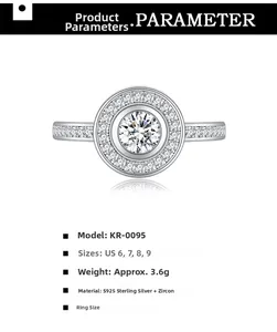 Close-up of S925 sterling silver ring with micro-pave cubic zirconia and round center stone
