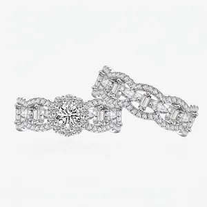 S925 Sterling Silver Stackable Wave Ring Set For Women Micro Pave Rhinestone Hollow Garden Rings Luxury Fashion Finger Jewelry