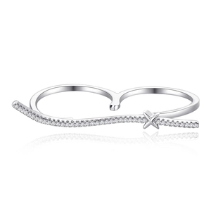 Original S925 sterling silver double-finger ring with wavy pavé zircon wave design
