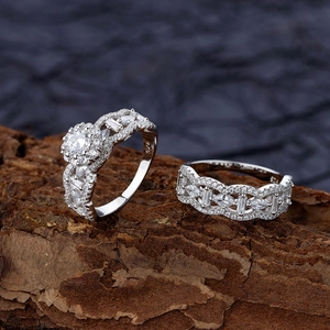 S925 sterling silver garden ring set with micro-paved diamonds on natural bark