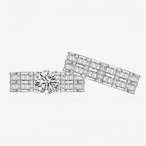 S925 Sterling Silver Ring Set For Women Luxury Pave Rhinestone Engagement Wedding Stackable Rings Sophisticated Jewelry Accessory