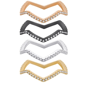 Minimalist S925 sterling silver V-shape wishbone rings with pave set zircon in four colors