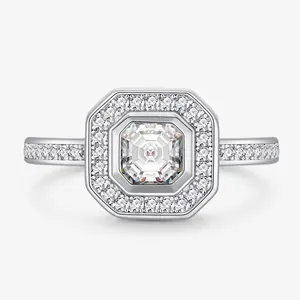 925 Sterling Silver Ring For Women Luxury Asscher Cut Rhinestone Octagon Halo Ring Niche Design Exquisite Fine Jewelry