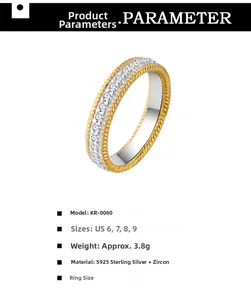 Macro detail of gold plated twist border and micro-pave zircon on S925 silver ring