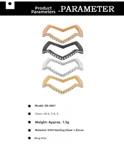 Detailed view of V-shaped S925 sterling silver rings with micro-pave cubic zirconia