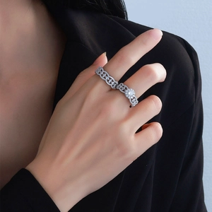 Sparkling S925 sterling silver hollow garden ring with pavé micro-set zircon stones