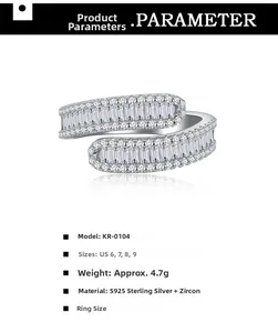 Detailed specs of S925 sterling silver crossover ring with pave zircon stones and weight info