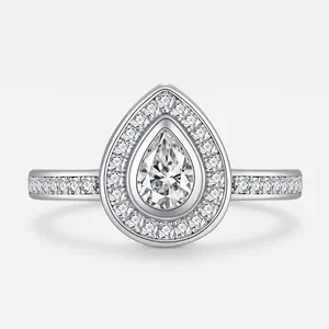 925 Sterling Silver Pear Shape Ring For Women Halo Water Drop Rhinestone Inlaid Engagement Wedding Luxury Finger Ring Jewelry