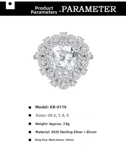 Detail view of heart-shaped S925 sterling silver ring with cubic zirconia inlay specs