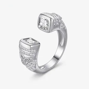 S925 Sterling Silver Zirconia Open Ring Adjustable Luxury U-shaped Geometric Pave Sparkly Ring For Women Fine Jewelry