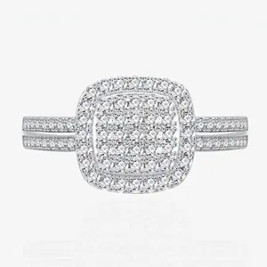 Anello Halo Cluster a Cuscino Quadrato in Argento Sterling S925 per Donna Lussuoso Design Pavé in Zirconia Gioielli per Fidanzamento