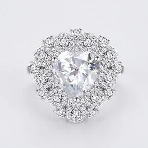 Luxury 925 Sterling Silver Heart Ring For Women Sparkling Zirconia Halo Cluster Wedding Band Personalized Jewelry Gift