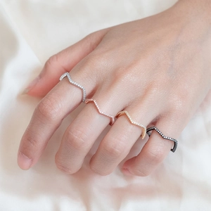 Minimalist S925 sterling silver V-shape pavé rings set in four elegant metal finishes