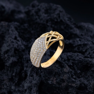 Pave set diamond mesh ring in gold plated S925 sterling silver for women