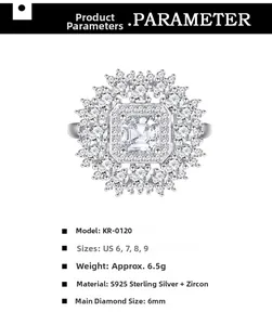 Macro shot of S925 sterling silver ring featuring a large square zircon and crystal pavé