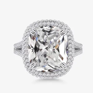 Bague de Luxe en Argent Sterling 925 avec Zirconia Taille Coussin pour Femme Double Halo Fiançailles Mariage Bijoux