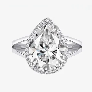 925 Sterling Silver Pear Cut Zirconia Halo Ring Elegant Split Shank Water Drop Wedding Engagement Finger Ring For Women Jewelry