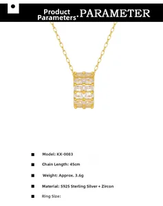 Vue détaillée du pendentif cylindre en argent 925 plaqué or 14k serti de zircons