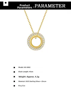 Detailed specs for the S925 sterling silver gold-plated double ring necklace with zircon