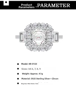 Détail de la bague en argent S925 avec un zircon carré de 7mm taille émeraude au centre