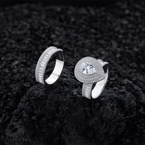 Luxe S925 sterling zilveren bruidsset met peervormige steen en sprankelende pavé diamanten