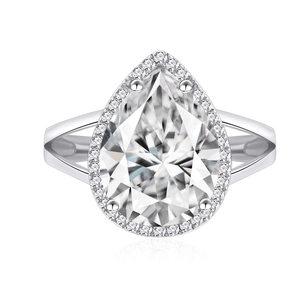 Sparkling pear cut halo ring in S925 sterling silver with a split shank design