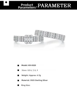 Detailed view of S925 sterling silver multi-row square cut diamond ring specifications
