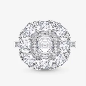 925 Sterling Silver Square Pave Zirconia Ring Luxurious Geometric Cluster Anniversary Wedding Band For Women Original Design Jewelry