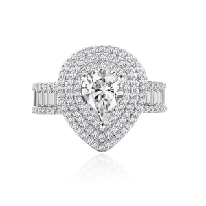 Luxe S925 sterling zilveren ring in peervorm met halo-diamanten en zijstenen
