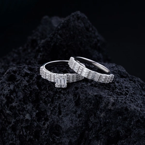 Elegant sterling silver square diamond ring set with pavé accents on volcanic stone