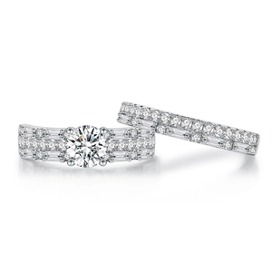 Elegant 925 sterling silver bridal ring set with round main stone and pave zircon accents