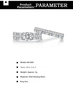 Detail view of S925 sterling silver ring set with zircon stones and product dimensions