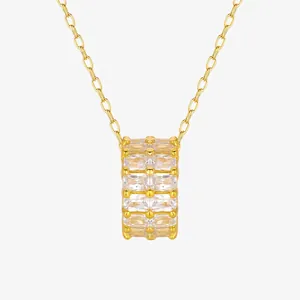 Collier Petite Taille en Argent Sterling 925 Pendentif Cylindre en Zircone Plaqué Or 14K Bijoux de Mode pour Femme
