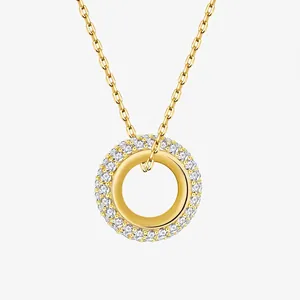 Elegant 925 Sterling Silver Circular Pendant Necklace Full Zirconia Round Charm Clavicle Chain Jewelry For Women Gift