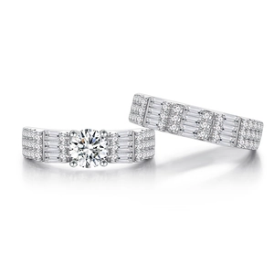 S925 sterling silver ring set with round brilliant center stone and channel-set diamonds