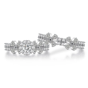 Sparkling S925 sterling silver flower ring with round and pear-cut cubic zirconia