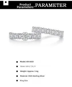 Detailed spec sheet of S925 sterling silver rhombic rings showing weight and US sizes