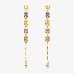 925 Sterling Silver Colorful Square Zirconia Tassel Drop Earrings For Women Elegant Geometric Long Chain Earrings Fashion Jewelry