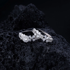 Sparkling S925 sterling silver flower shaped ring set with full pave cubic zirconia stones