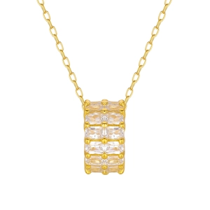 Collier en argent 925 plaqué or 14k avec pendentif serti de zircons rectangulaires