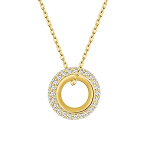 Gold plated S925 sterling silver necklace featuring interlocking concentric diamond circles