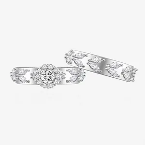 925 Sterling Silver Leaf Flower Cluster Ring With Rhinestone European American Fashion Wedding Engagement Jewelry For Women