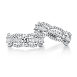 Elegant S925 sterling silver wave ring set with micro-pave diamonds and woven texture